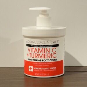 Advanced Clinicals Vitamin C Turmeric Brightening Body Cream 15 Oz Pump Jar New